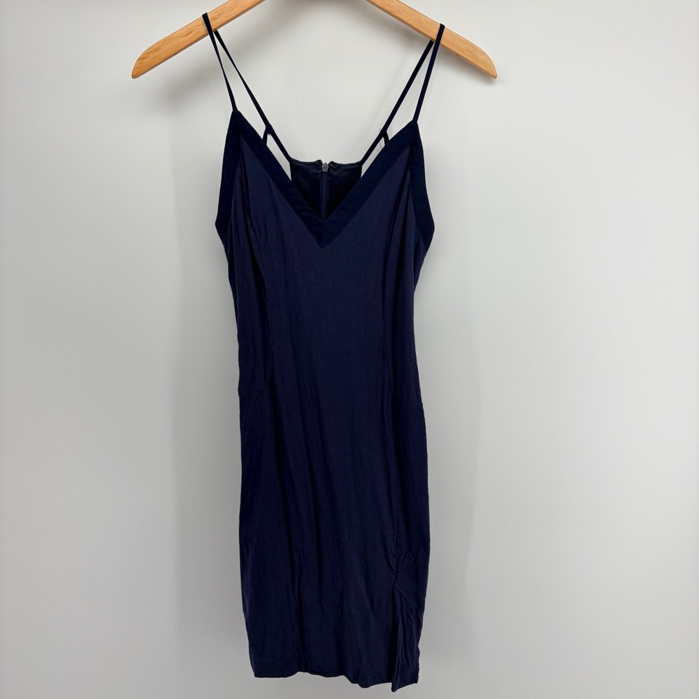 ASTR The Label Mini Dress Womens XS Navy Blue Rayon Linen V-Neck